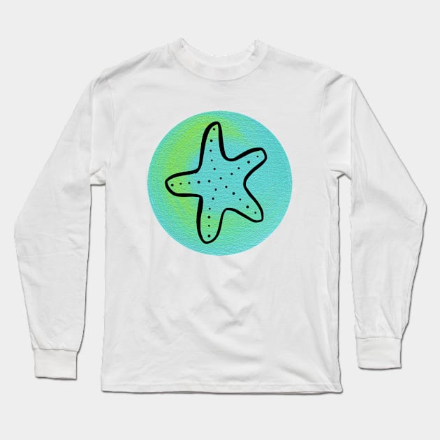 Starfish on Painted Aqua Circle Long Sleeve T-Shirt by sallycummingsdesigns